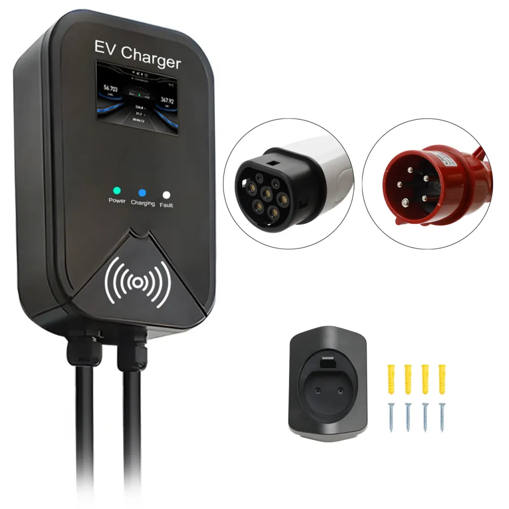 EV Charger Wallbox Type 2 32A 22kw CEE 3-fase plugg ladestasjon EV PHEV App