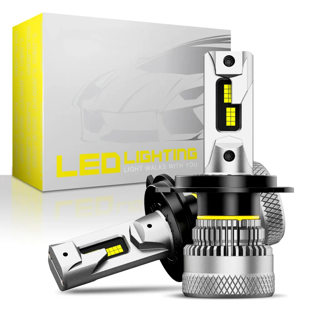 NOEIFEVO H4 billyslyspære, 40 000 lumen, 200W, 6500K hvit, IP68 vanntett, 100 000 timers levetid, nærlys og fjernlys