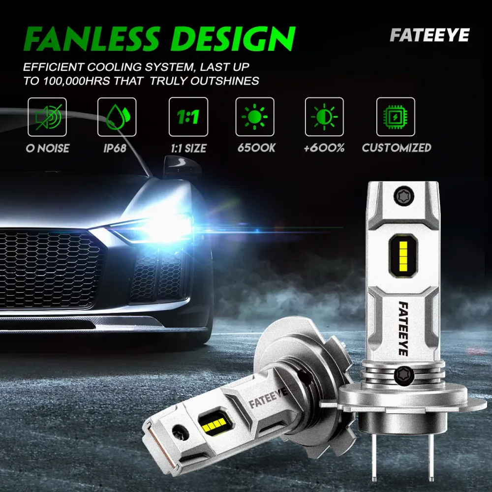 2 stk 50W 10000 lumen bilfrontlykt, H7 LED-lampe