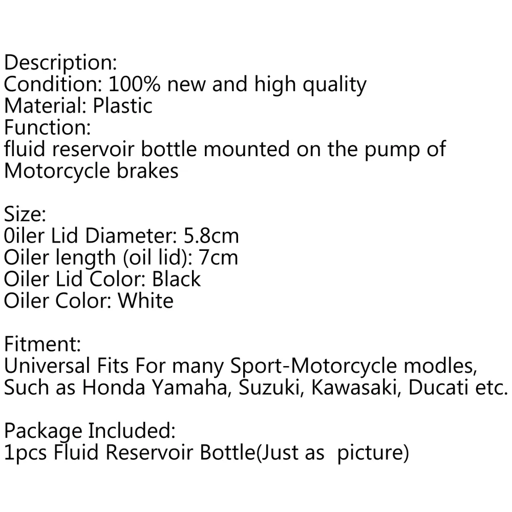 Universal motorsykkel Front Brake Fluid Bottle Master Cylinder Oil Reservoir Cup