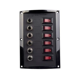 Talamex, bryterpanel, sirkel, svart, 12V, 37A, 165x114 mm, 2x3A, 2x6A, 1x8A, 1x10A, CE-merket