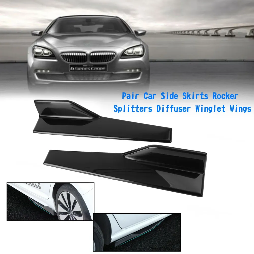 Pair 45cm Car Gloss Black Side Skirts Rocker Splitters Diffuser Winglet Wings