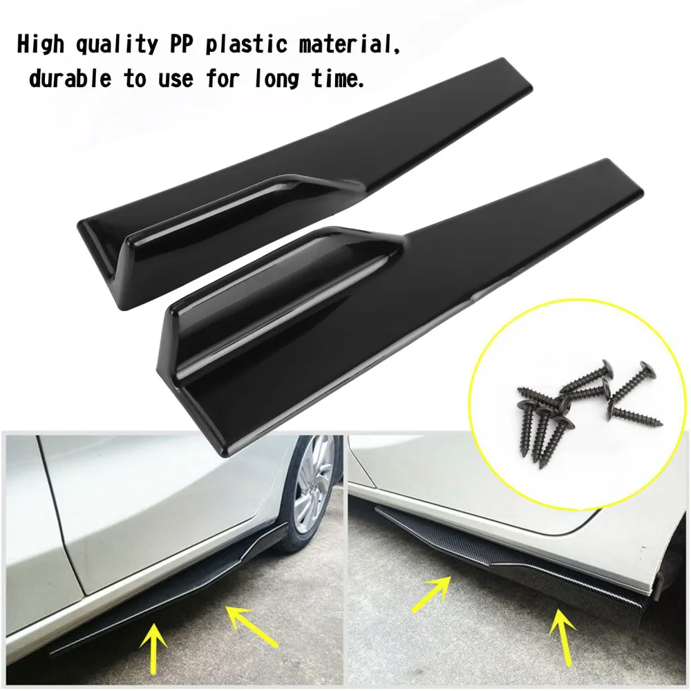Pair 45cm Car Gloss Black Side Skirts Rocker Splitters Diffuser Winglet Wings