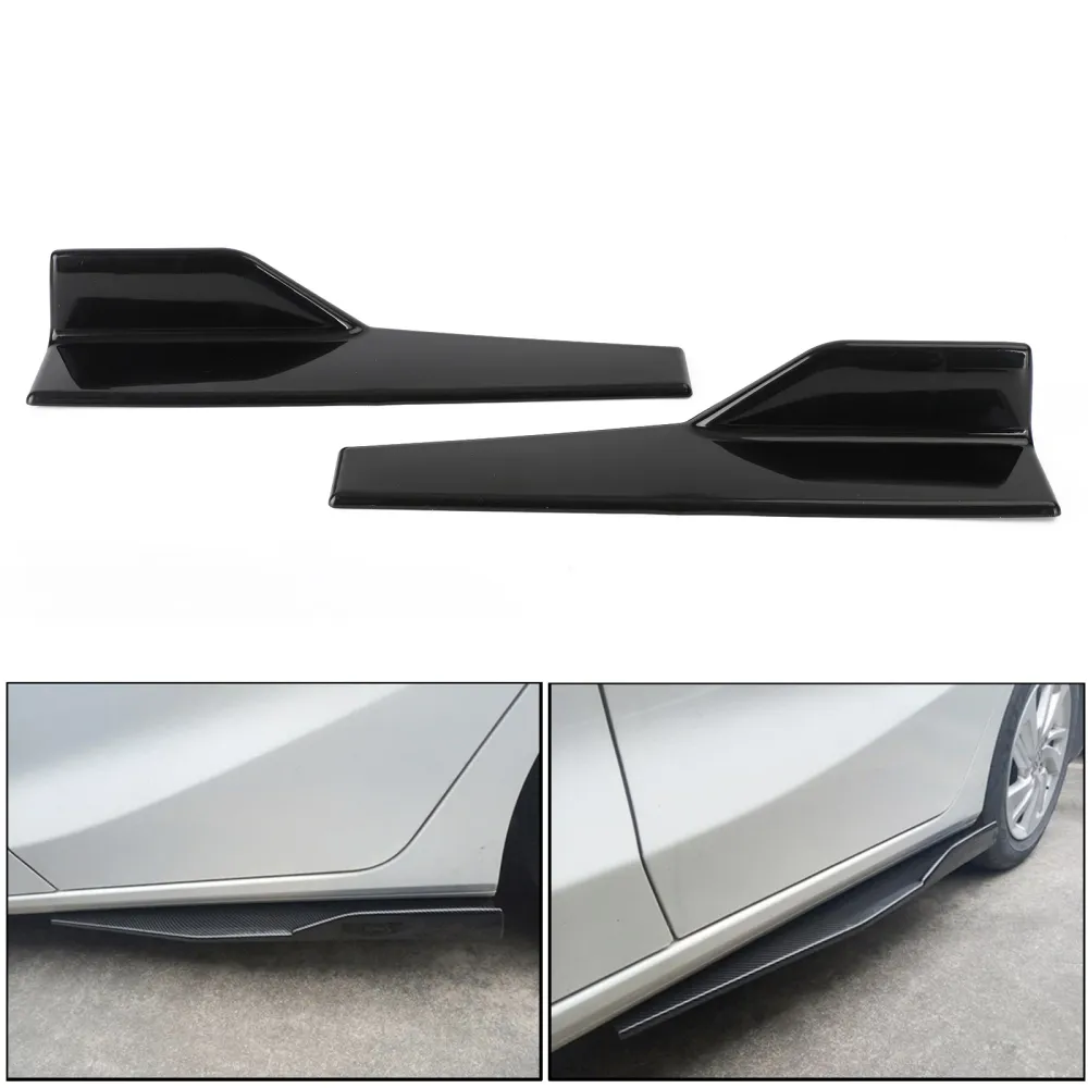 Pair 45cm Car Gloss Black Side Skirts Rocker Splitters Diffuser Winglet Wings