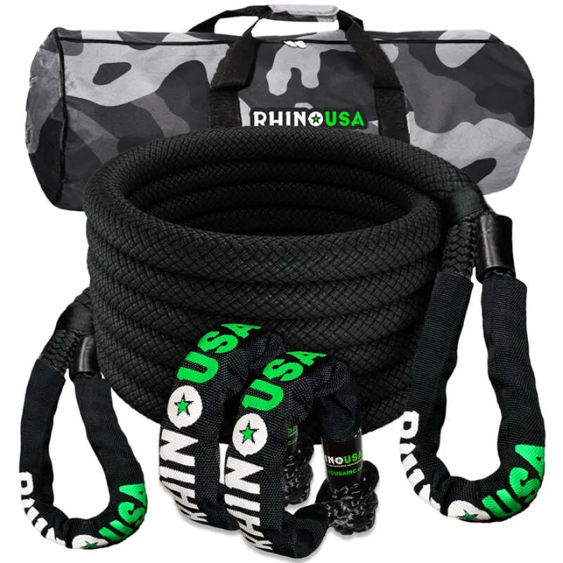 Rhino USA 7/8In X 30Ft Kinetic Rope Recovery Kit W/Soft Shackles (Black)