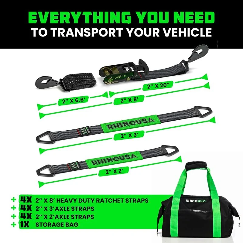 Rhino USA Heavy Duty Vehicle Tie Down Kit (Snap Hook)