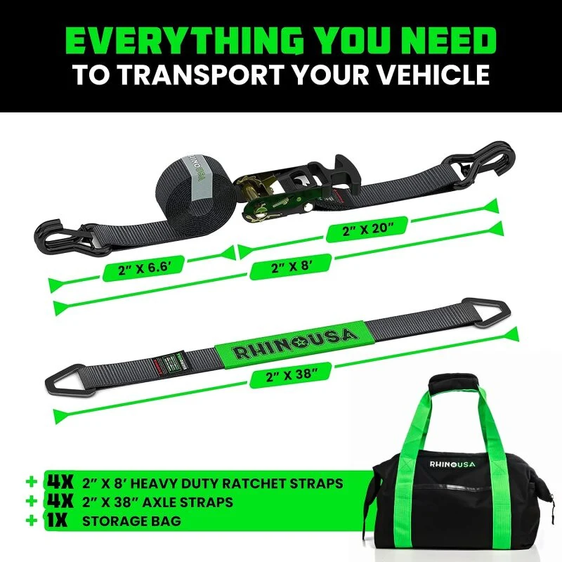 Rhino USA Heavy Duty Vehicle Tie Down Kit- Green
