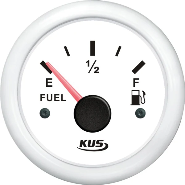 Kus, Drivstoffmåler hvit 0-190 ohm, IP67, 12/24V, Ø52 mm