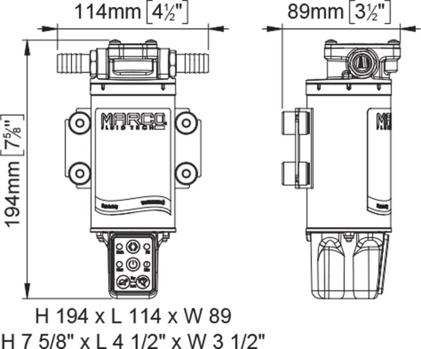 Marco, Vendbar pumpe 10 l/min, 3,5 bar, 12/24V