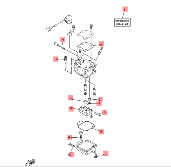 Yamaha forgasser rep kit 65W-W0093-01 – 9.9 - 40 (2004–2009)