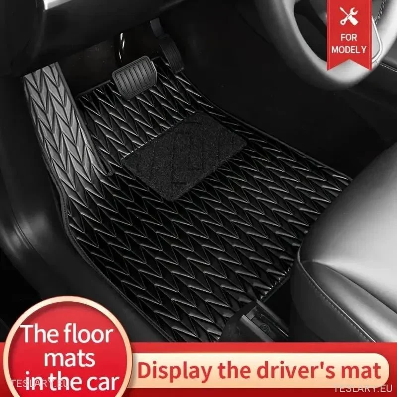 Tesla Model Y Custom Pu Leather Floor Mats (venstre hånd)