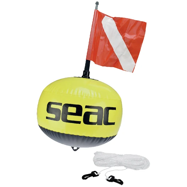 Seac, dykkerbøye fluorescerende med flagg og 25m line, 57 cm høy, Ø 33 cm