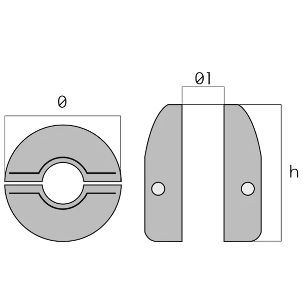 1852, sinkakselanode 70/38 mm, 2 hull, H: 77 mm, 1,08 kg