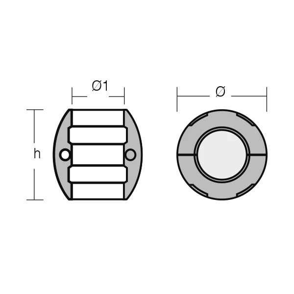 1852, sinkakselanode 70mm med 2/4 hull, Ø70mm, H107mm, Ø128mm