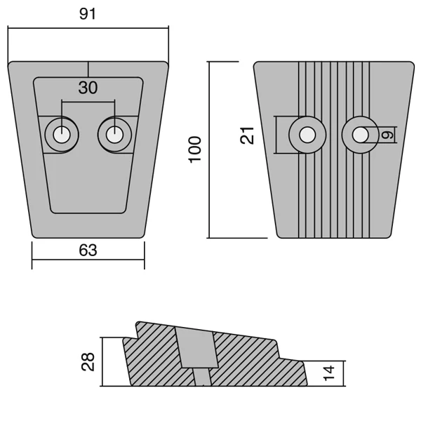 1852, sinkanode Volvo SX Drive, 100 x 91/63 mm, 3888817