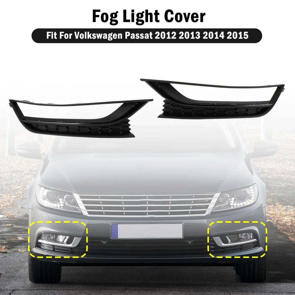 2012-2015 VW Passat 2PCS Front Honeycomb Driving Tog Light Cover Black