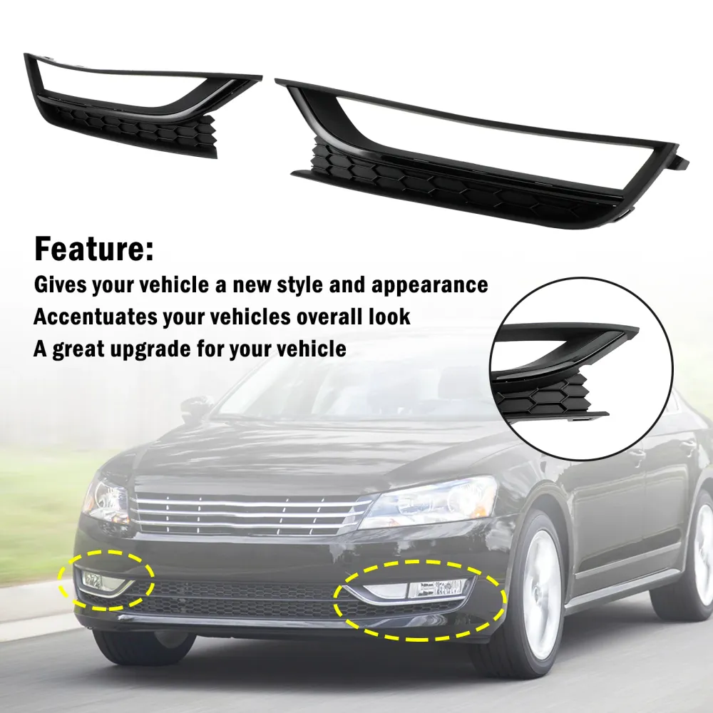 2012-2015 VW Passat 2PCS Front Honeycomb Driving Tog Light Cover Black