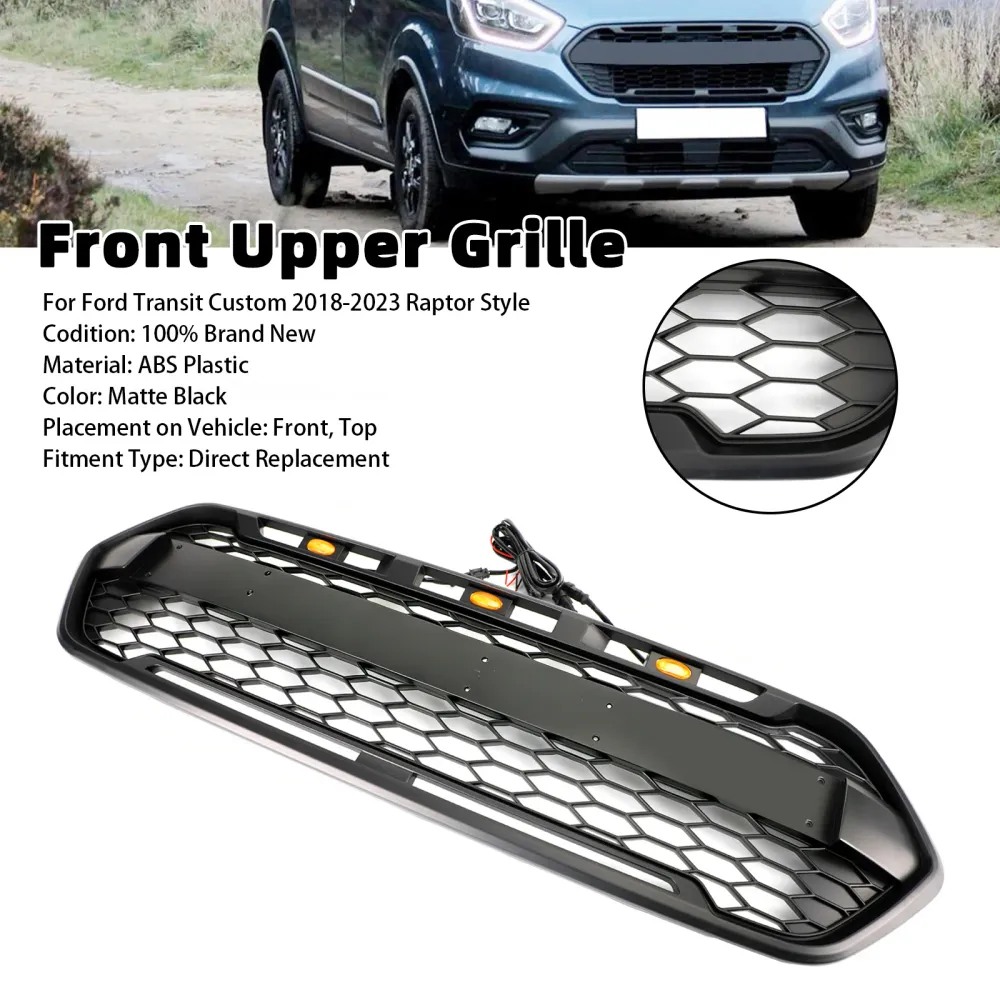 2018-2023 Ford Transit Custom Raptor Style Trail m/ 3led Matte Black Front Bumper Grille