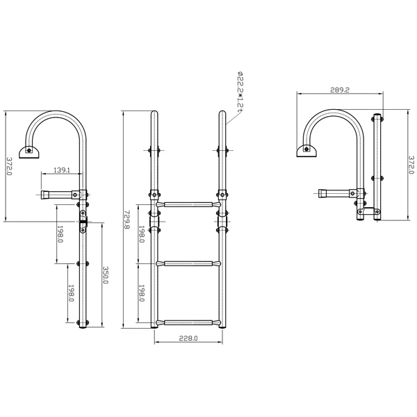 Badestige Snecke, 5 trinn (2+3), Rustfritt stål, 228,0 mm