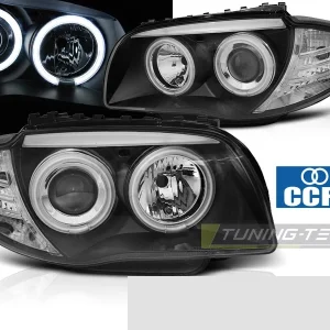 Frontlykter BMW 1-serie E81/E87/E82/E88 2004-2011 CCFL Angel Eyes Svart - LPBMM6