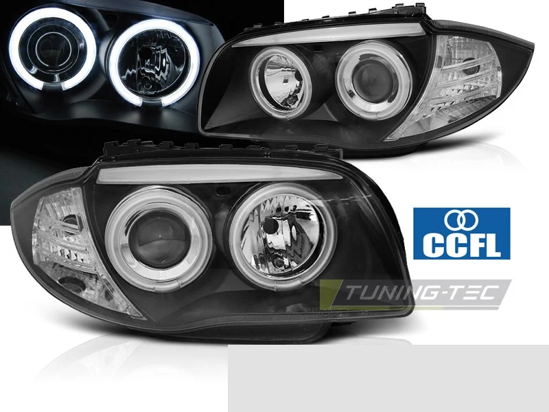 Frontlykter BMW 1-serie E81/E87/E82/E88 2004-2011 CCFL Angel Eyes Svart - LPBMM6