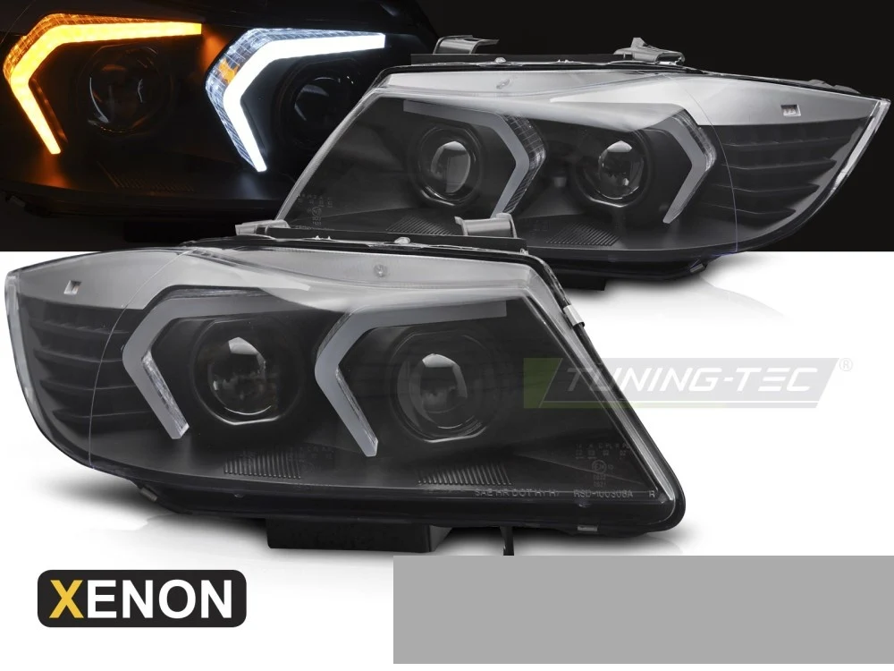Frontlykter BMW 3 Serie (E90/E91) 05-11 - Xenon LED Svart