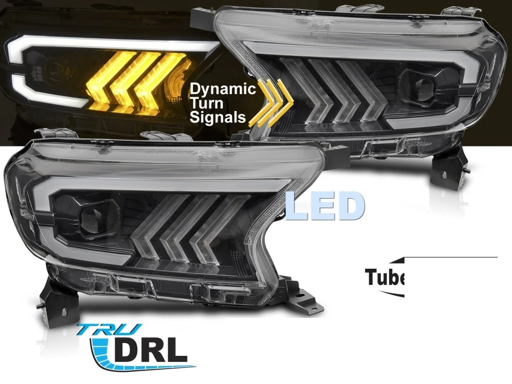 Frontlykter Ford Ranger V (2016–2022) Tube Light Svart - LPFOC0