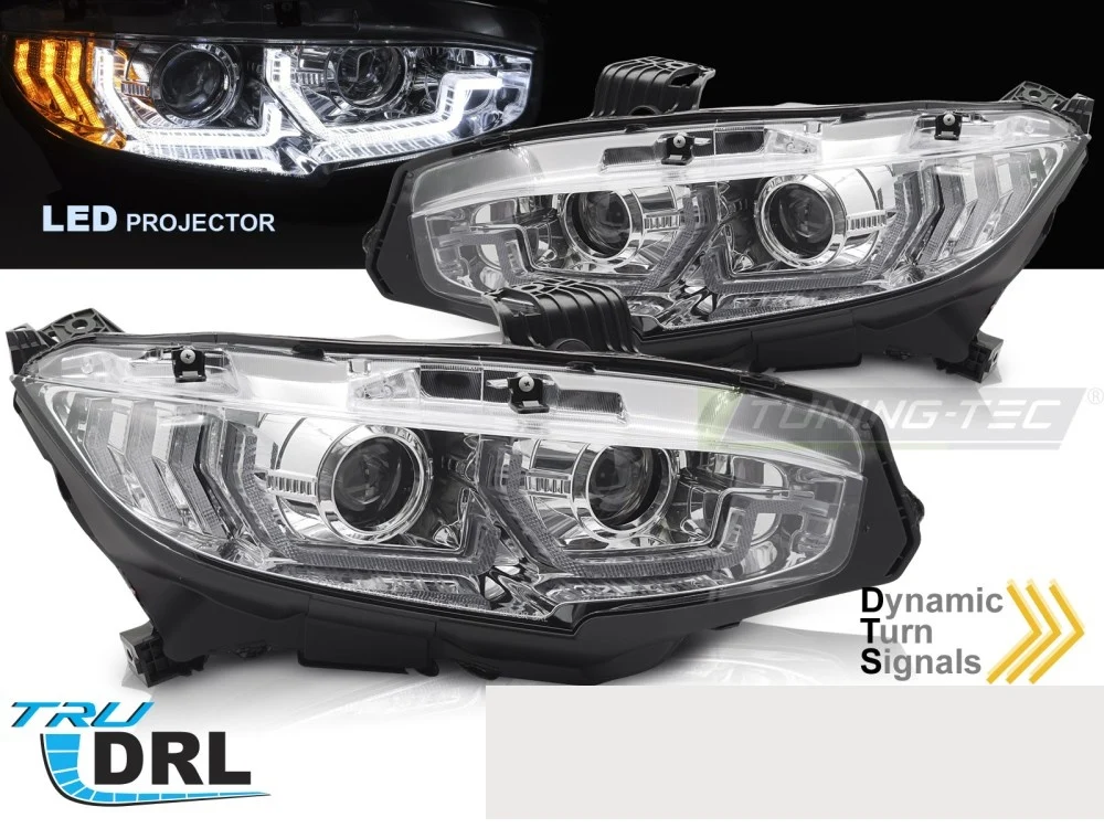 Frontlykter Honda Civic IX 14-16 - LED DRL Sekvensiell Krom