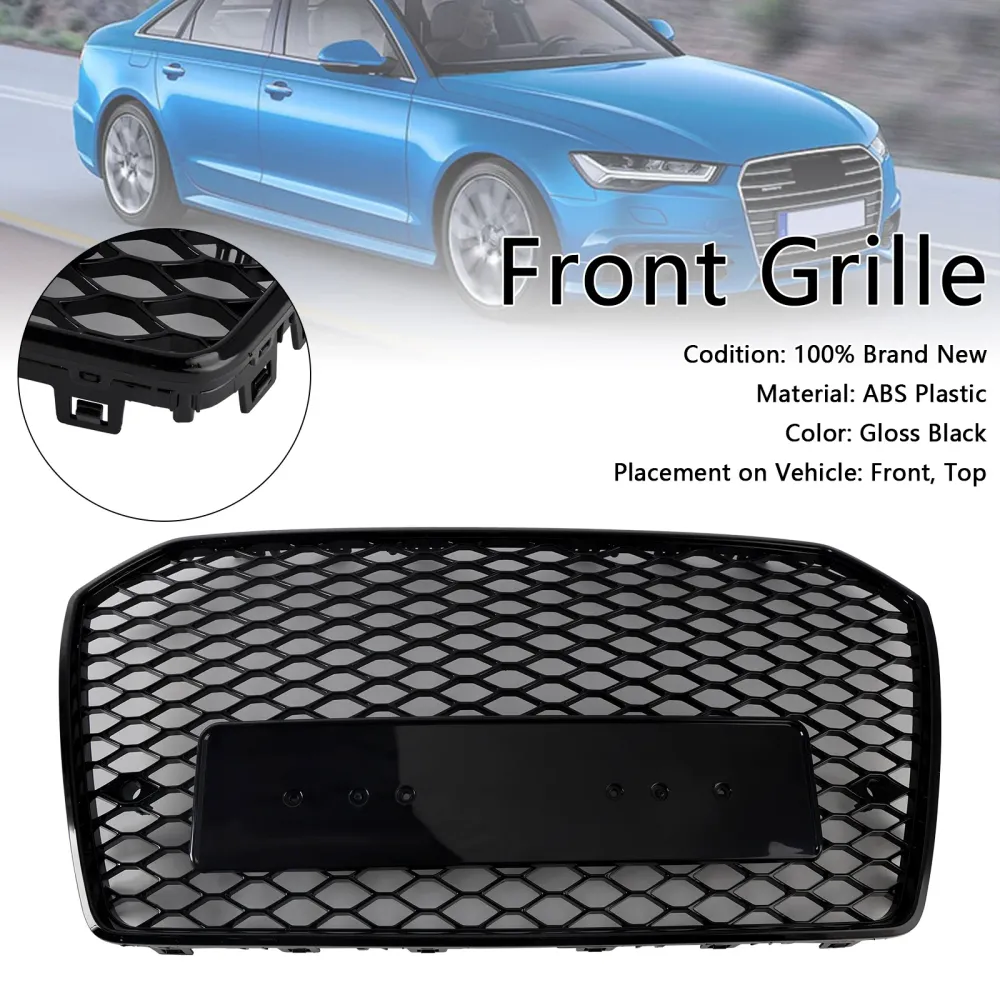 RS6 Style Front Honeycomb Mesh Grille Grill Fit Audi A6 S6 C7 2016-2018 Svart