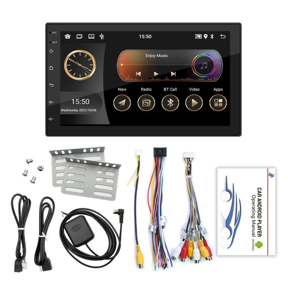 7" Android 10 2G+32G firekjerners GPS WiFi Bluetooth bilstereo MP5-spiller Carplay