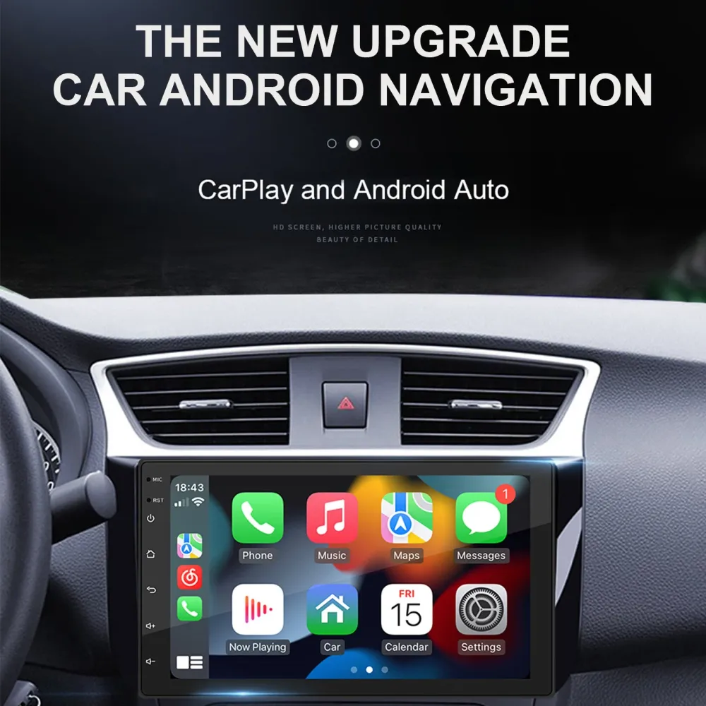 7" Android 10 2G+32G firekjerners GPS WiFi Bluetooth bilstereo MP5-spiller Carplay