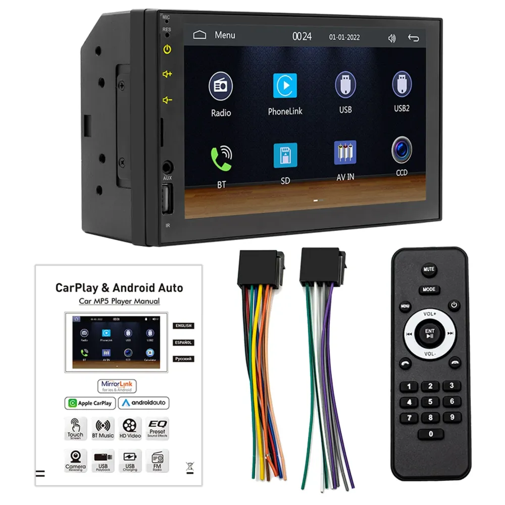 7" Kablet Carplay Bil MP5-spiller Bluetooth MP3 Bilkort Radio + 4 LED-kamera