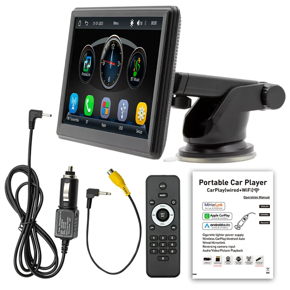 7" Trådløs Carplay Bluetooth Stereo Radio FM Bil MP5-spiller + 4 LED-kamera