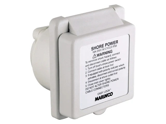 Marinco, 16A landstrømplugg Easy Lock med advarselsetikett 230V, IP65, 301EL-BXPK