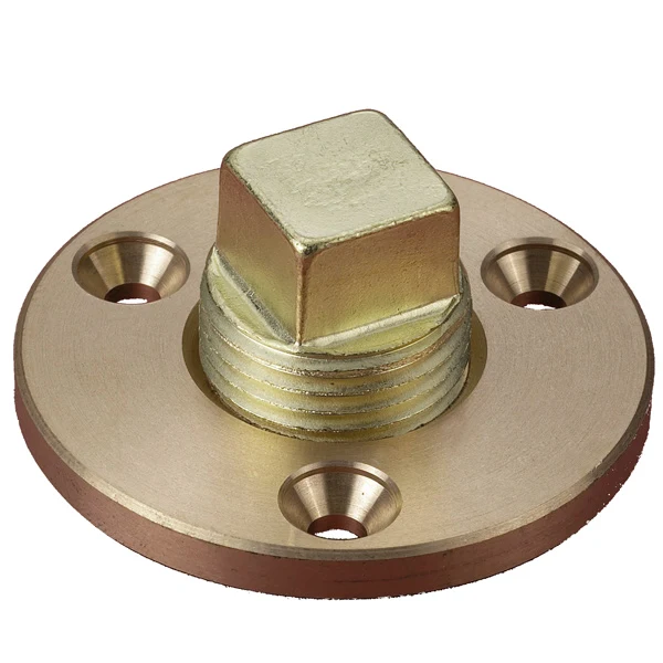 Lenseplugg m/bolt, messing, Ø55 mm, innv. Ø19 mm, utv. Ø55 mm, monteringshull Ø28,5 mm