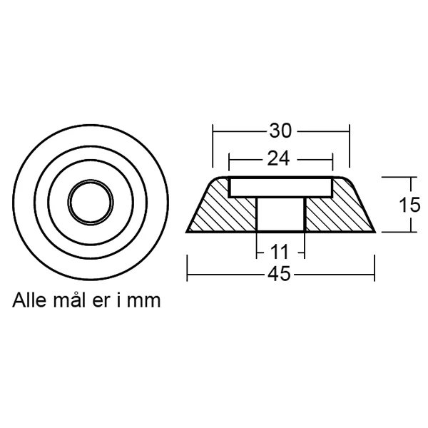 Tecnoseal, sink anode Lewmar Series 185, Ø 45 mm, 589350