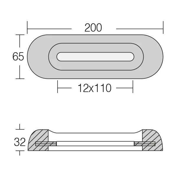 1852, Sinkanode motorbåt, 1,3 kg, 200 mm x 65 mm x 32 mm