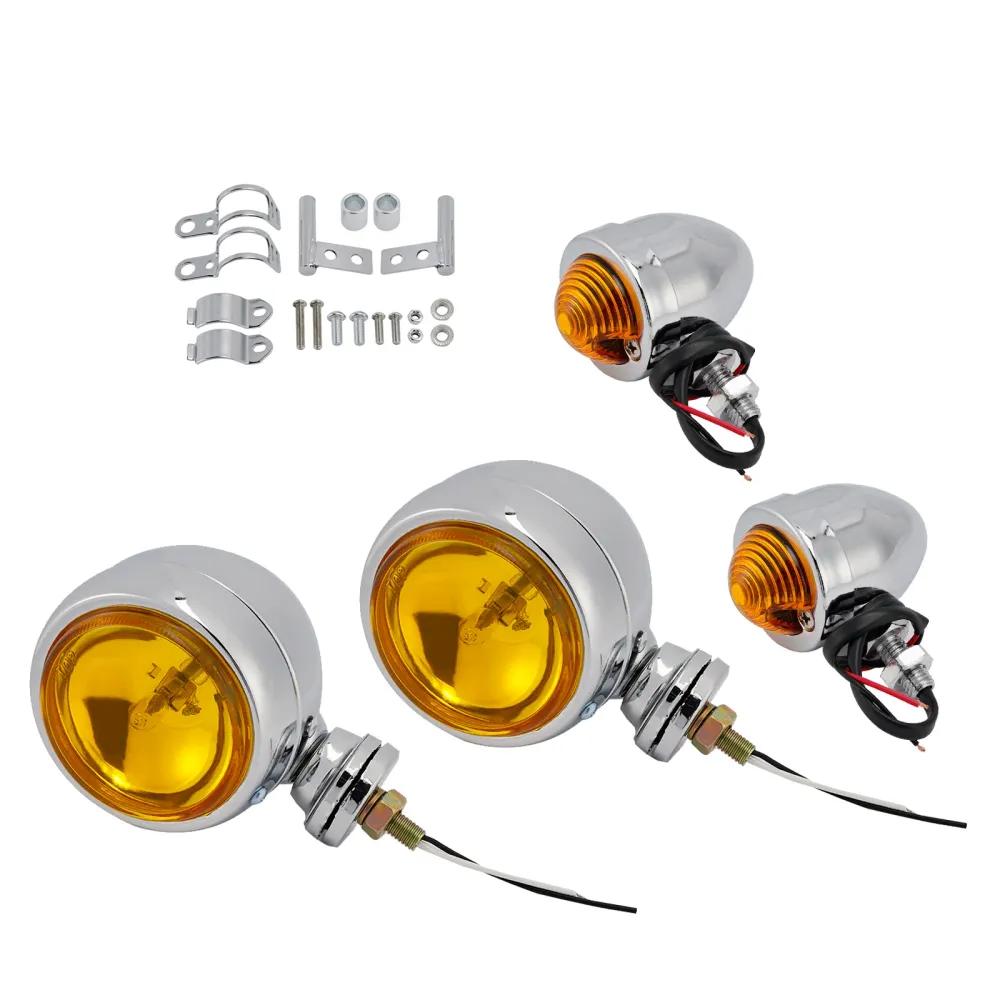 Motorsykkelstråle frontlys tåke lampe tilpasset krom #d20 racer bobber chopper