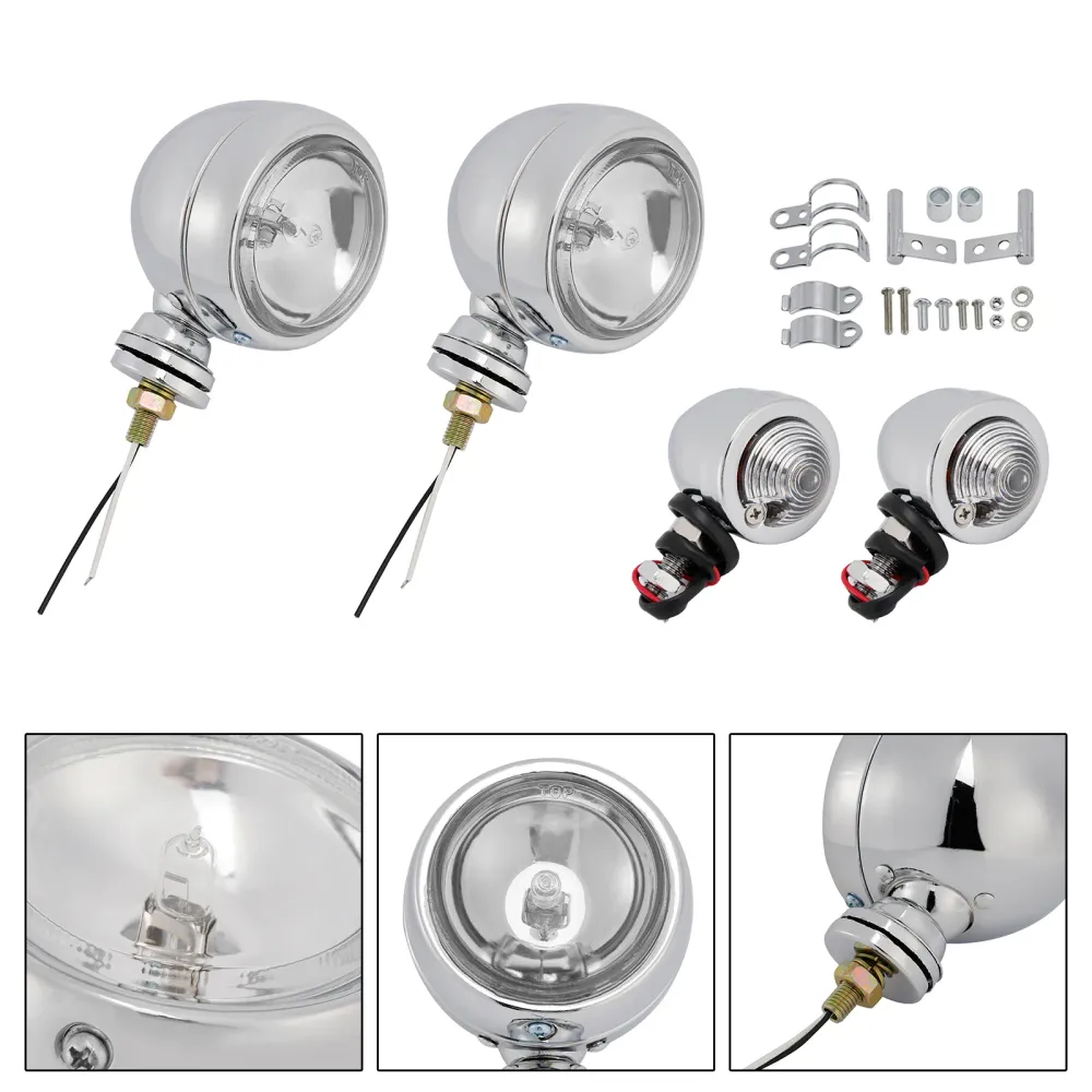 Motorsykkelstråle frontlys tåke lampe tilpasset krom #d19 racer bobber chopper