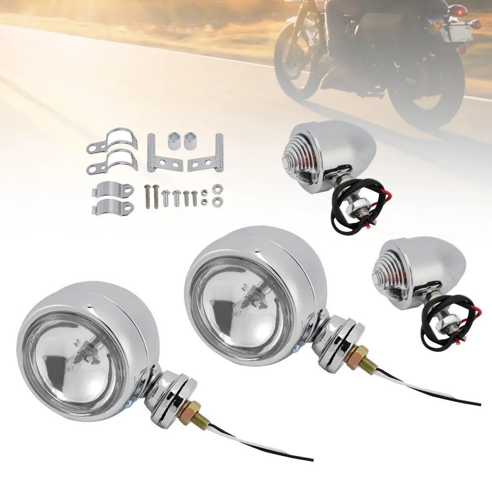 Motorsykkelstråle frontlys tåke lampe tilpasset krom #d19 racer bobber chopper