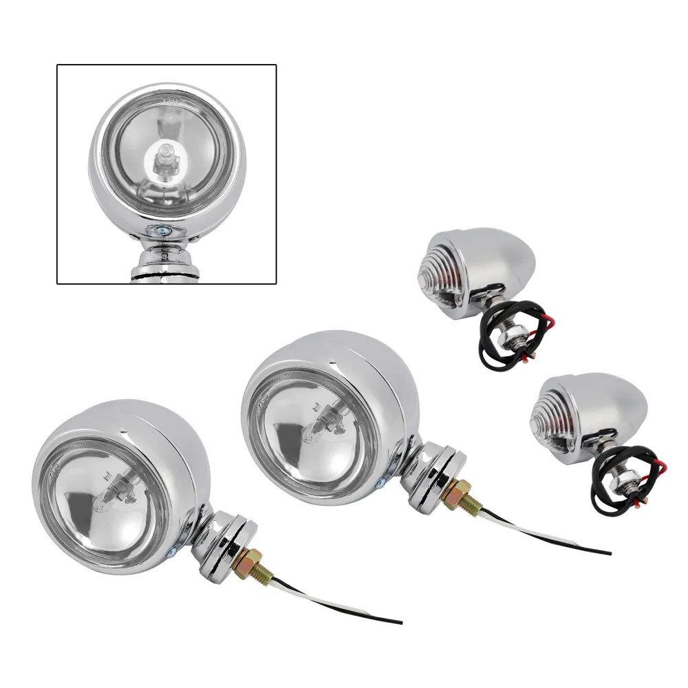 Motorsykkelstråle frontlys tåke lampe tilpasset krom #d19 racer bobber chopper