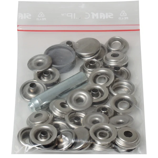 Trykkknapper 15mm, 10 sett inkl. verktøy - Rustfritt stål
