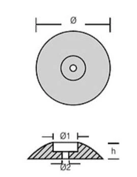 1852, Sinkplate anodesett Ø90mm 450 gr, 7,7 mm høy