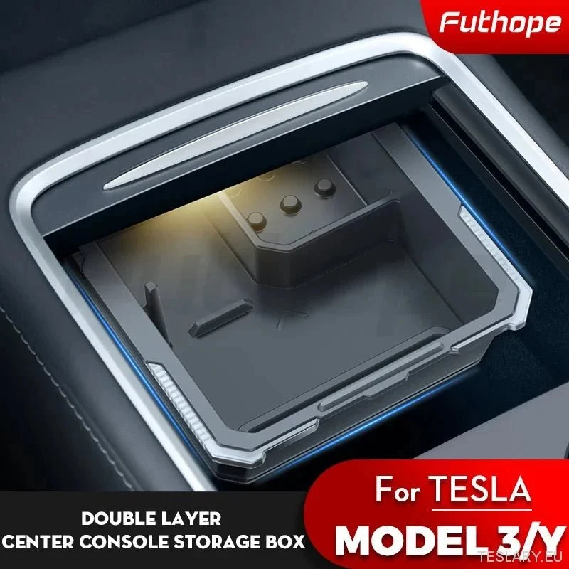 2-i-1 Transparent Central Control Storage Box Tesla Model 3 Y Card Earphones Partition Storage Aesthetic Decoration