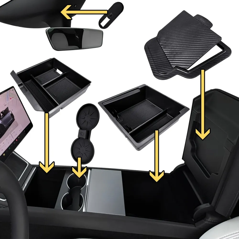 5pcs/Set Center Console Organizer Tray Tesla Model Y Juniper & Model 3+ Highland