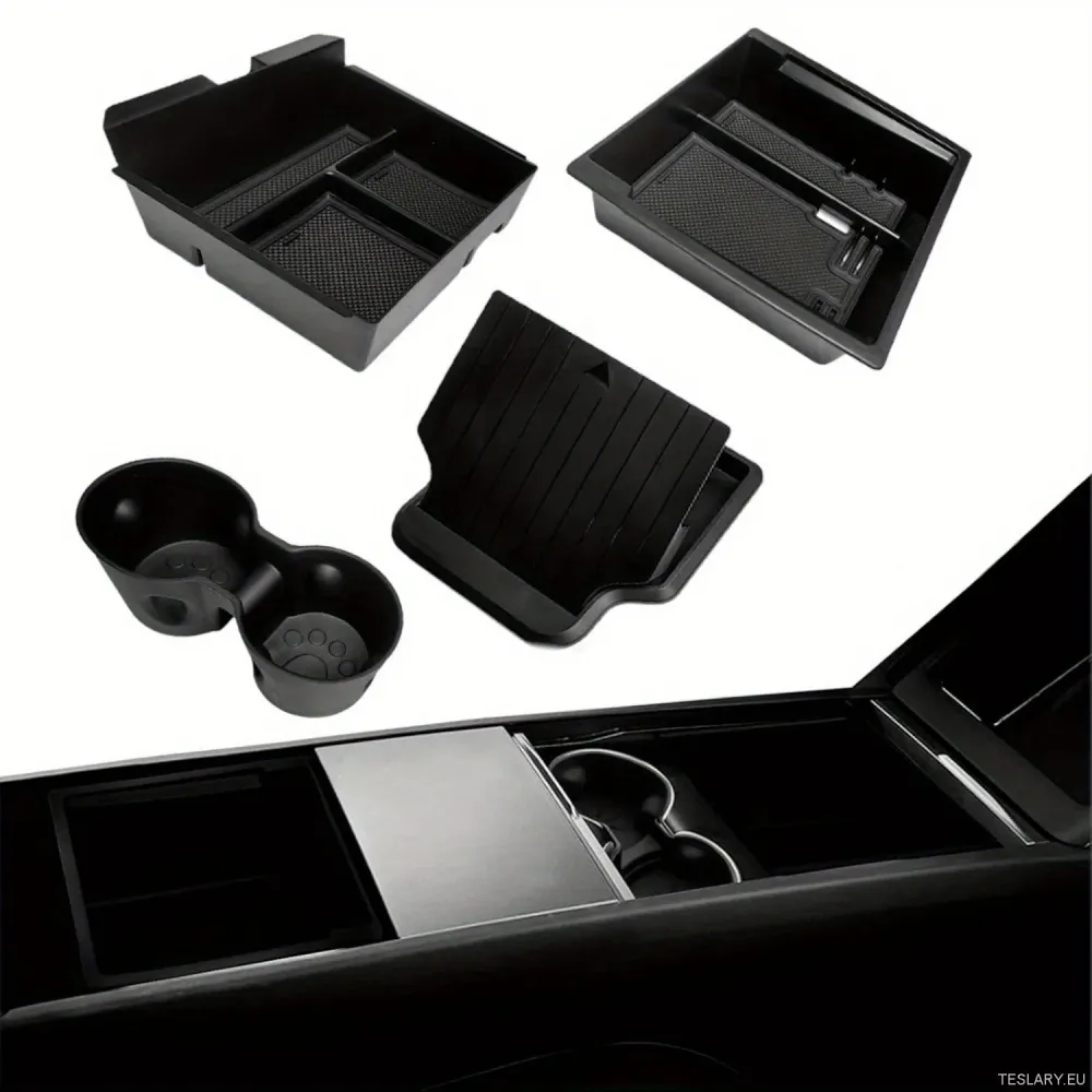 Tesla Model 3+ Highland/Model Y Juniper 4-1 Arrangør Kit Center Console Arrangørbrett, ABS-materiale, bare glatt-glide arm...