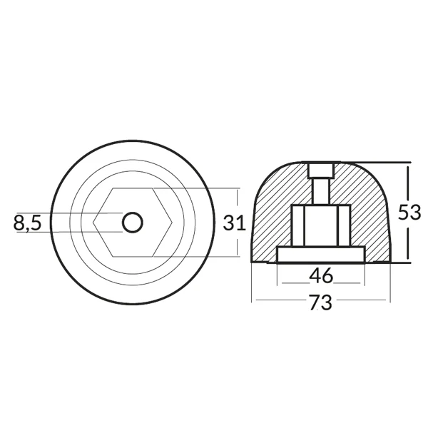 Tecnoseal, sinkanode baugpropeller Sidepower/Sleipner, 501180