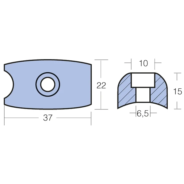 Tecnoseal, sinkanode Sidepower/Volvo Penta, 37x22mm, 71180