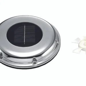 Solarvifte m/batteri og bryter, Ø220mm, 117mm monteringshull, rustfritt stål, ekstra propell
