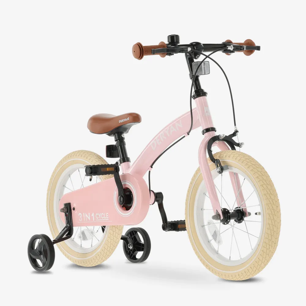 Luksus Barnesykkel 14 tommer - 3 i 1 - løpesykkel - Rosa DERYAN
